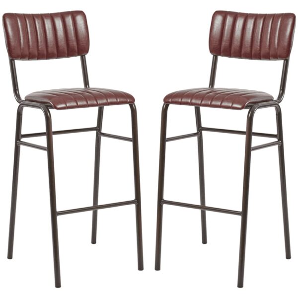 Toulouse Vintage Red Faux Leather Bar Stools In Pair