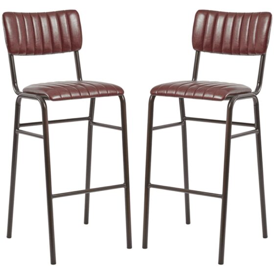 Toulouse Vintage Red Faux Leather Bar Stools In Pair