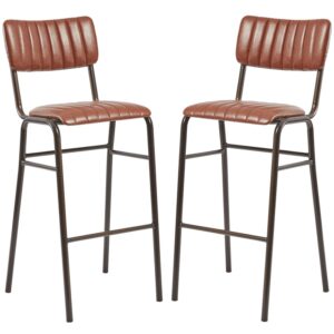 Toulouse Vintage Tan Faux Leather Bar Stools In Pair