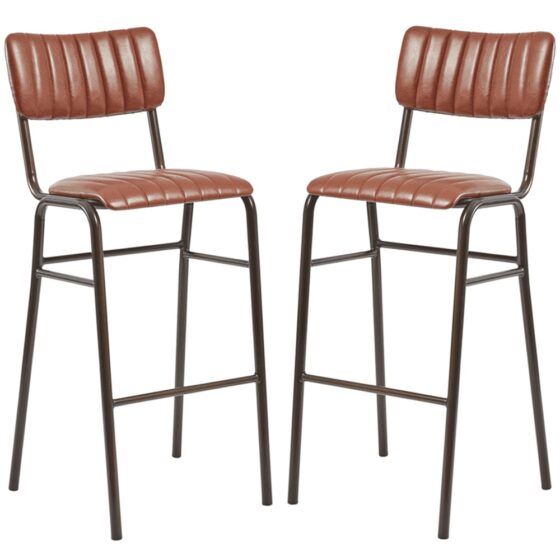 Toulouse Vintage Tan Faux Leather Bar Stools In Pair