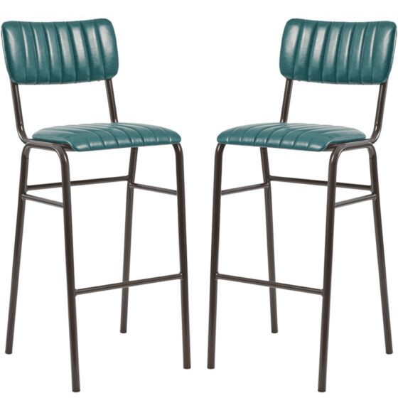 Toulouse Vintage Teal Faux Leather Bar Stools In Pair