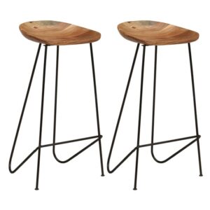 Aarna Wooden Bar Stools With Black Steel Frame In A Pair