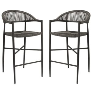 Alamosa Dark Grey Rattan Bar Stools With Aluminium Frame In Pair