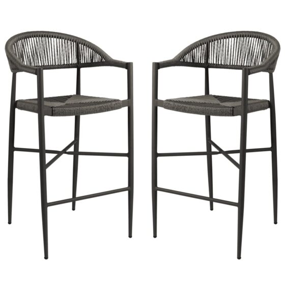 Alamosa Dark Grey Rattan Bar Stools With Aluminium Frame In Pair