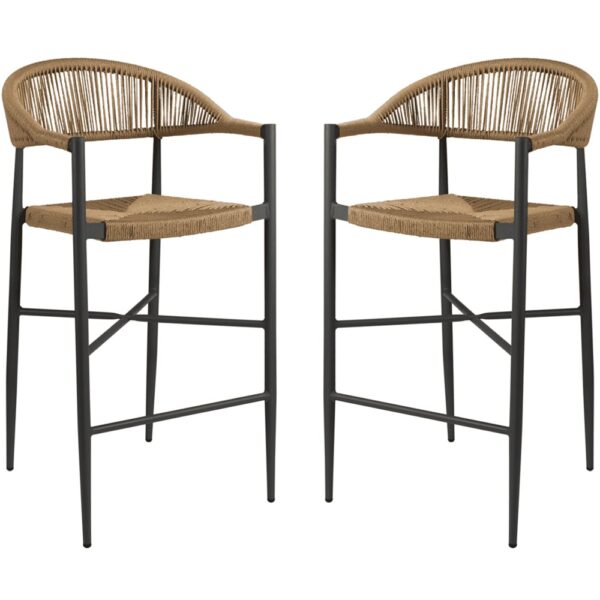 Alamosa Natural Rattan Bar Stools With Aluminium Frame In Pair