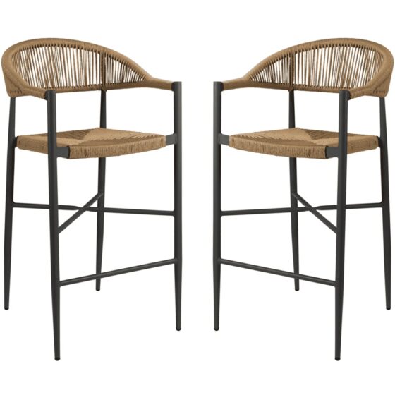 Alamosa Natural Rattan Bar Stools With Aluminium Frame In Pair