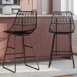 Auckland Black Wire Metal Counter Bar Stools In Pair