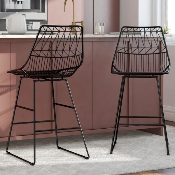 Auckland Black Wire Metal Counter Bar Stools In Pair