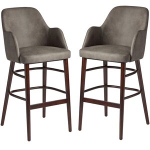 Avelay Steel Grey Vintage Faux Leather Bar Stools In Pair