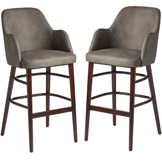 Avelay Steel Grey Vintage Faux Leather Bar Stools In Pair