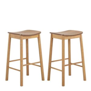 Bastrop Matt Oak Wooden Bar Stools Without Back In Pair