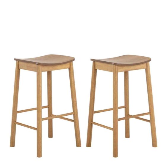 Bastrop Matt Oak Wooden Bar Stools Without Back In Pair