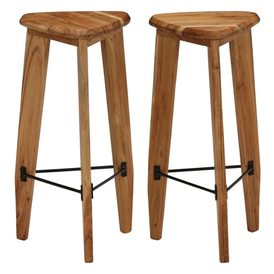 Emilia Outdoor Brown Wooden Bar Stools In A Pair
