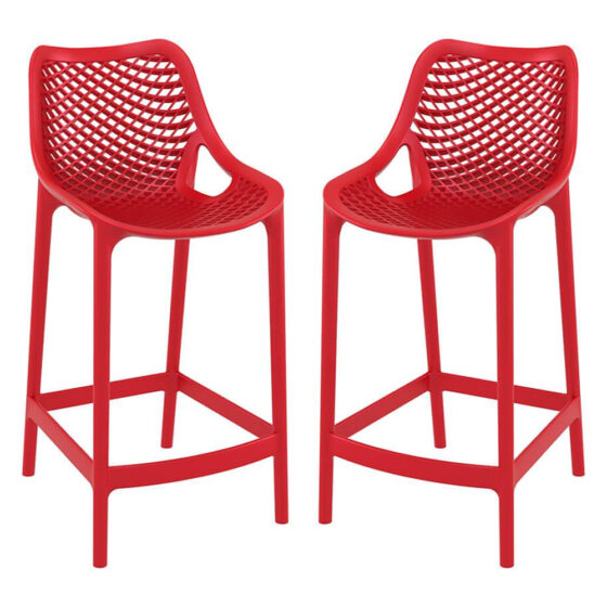 Aultas 65cm Red Polypropylene Bar Stools In Pair