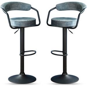 Hobart Stone Blue Fabric Bar Stools – Pair