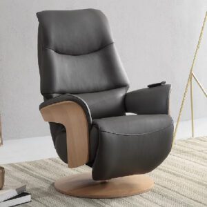 Ivoryton Leather Electric Recliner Chair In Charcoal And Oak