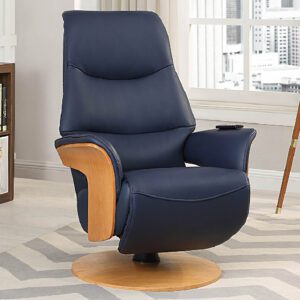 Ivoryton Leather Electric Recliner Chair In Navy And Oak
