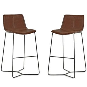 Kerrville Brown PU Leather Bar Stools – Pair