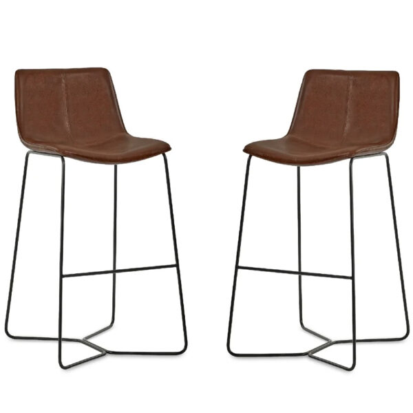 Kerrville Brown PU Leather Bar Stools - Pair