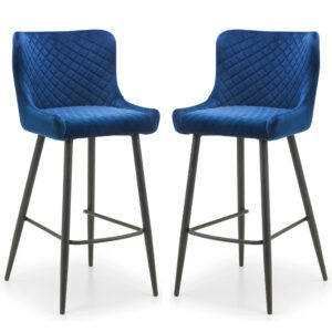 Lakia Blue Velvet Bar Stools With Black Legs – Pair