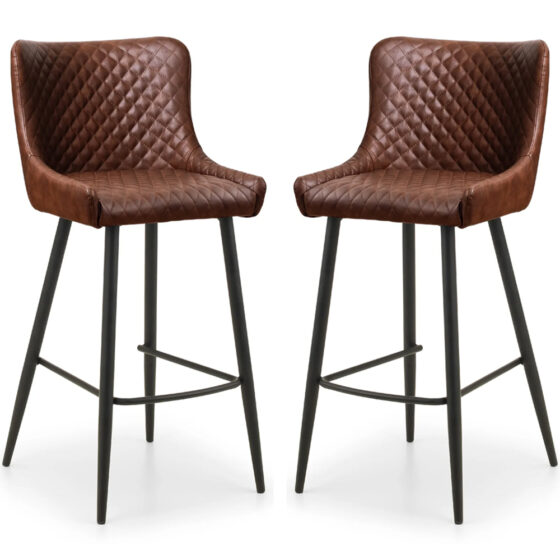 Lakia Brown Faux Leather Bar Stools With Black Legs - Pair