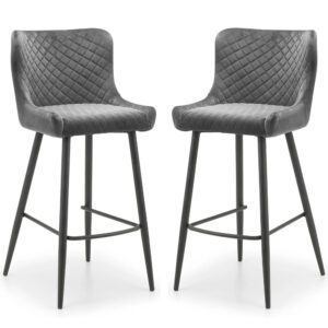 Lakia Grey Velvet Bar Stools With Black Legs – Pair