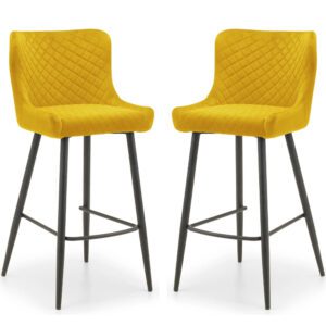 Lakia Mustard Velvet Bar Stools With Black Legs – Pair