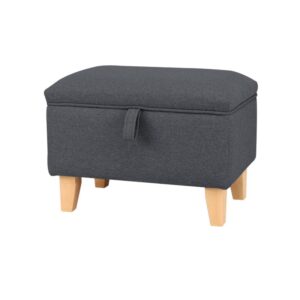 Linen Upholstered Storage Footstool with Solid Wood Legs and Lift-Up Seat