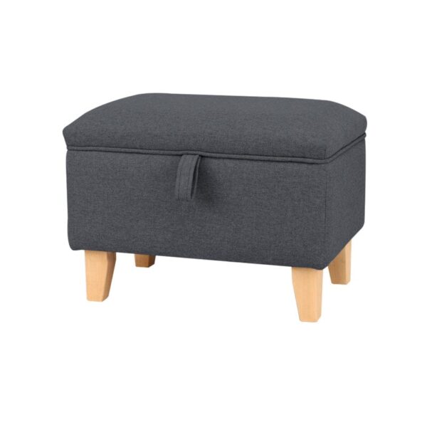 Linen Upholstered Storage Footstool with Solid Wood Legs and Lift-Up Seat