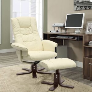 3ft Swivel Recliner Chair Armchair PU Leather with Footstool