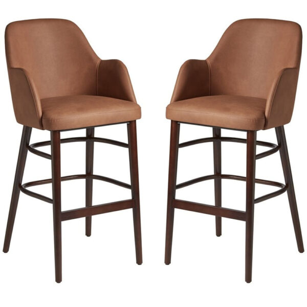 Avelay Cognac Vintage Faux Leather Bar Stools In Pair