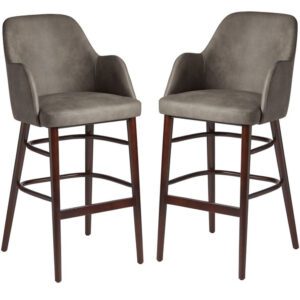 Avelay Steel Grey Vintage Faux Leather Bar Stools In Pair