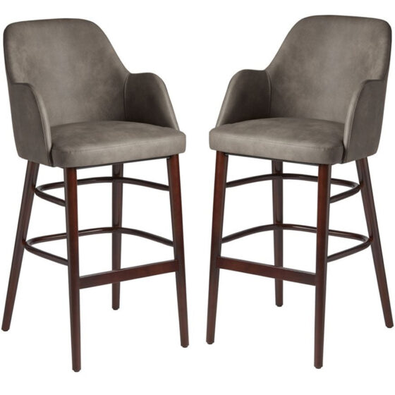 Avelay Steel Grey Vintage Faux Leather Bar Stools In Pair