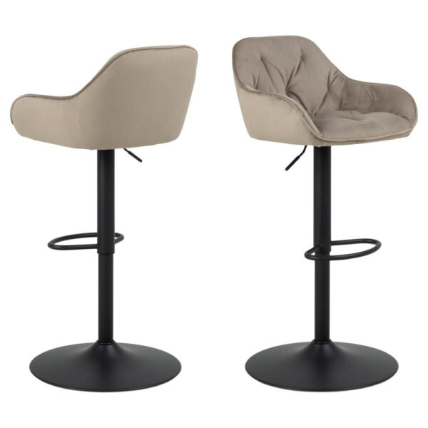 Bilbao Beige Velvet Bar Stools With Black Base In Pair
