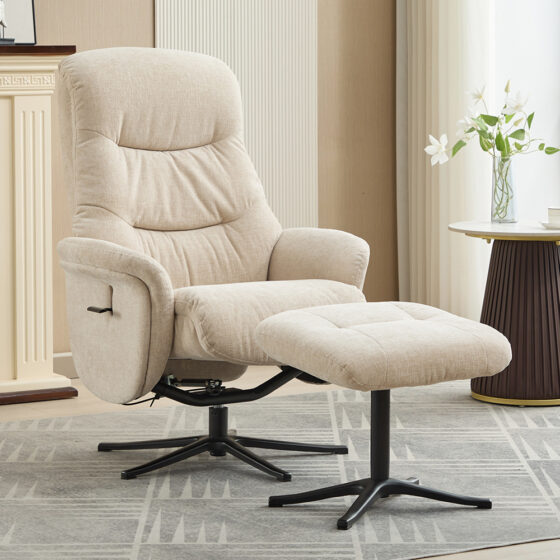 Nepean Fabric Recliner Chair With Stool In Barley