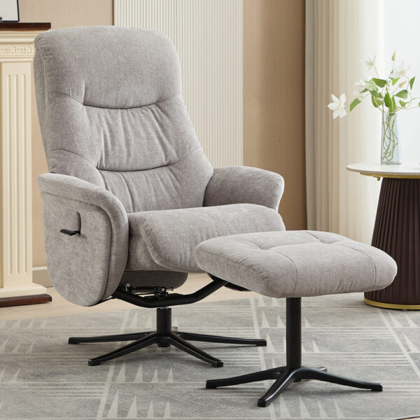 Nepean Fabric Recliner Chair With Stool In Cloud