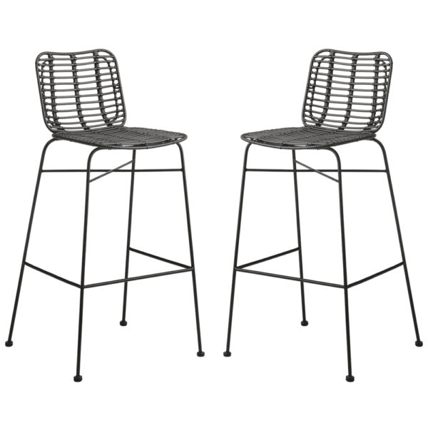 Ponoka Black Rattan Stacking Bar Stools In Pair