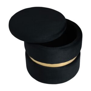 Velvet Storage Ottoman with Gold Ring Base – Compact Upholstered Footstool