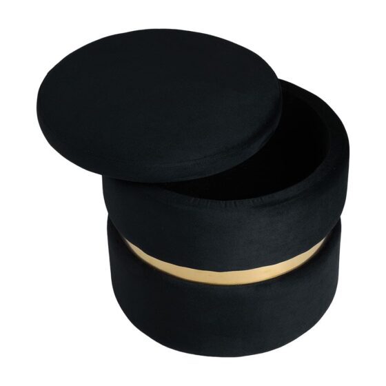 Velvet Storage Ottoman with Gold Ring Base - Compact Upholstered Footstool