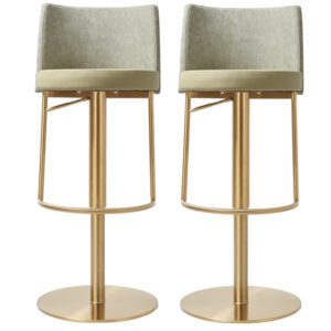 Viola Pistachio Leather Fabric Bar Stools In Pair