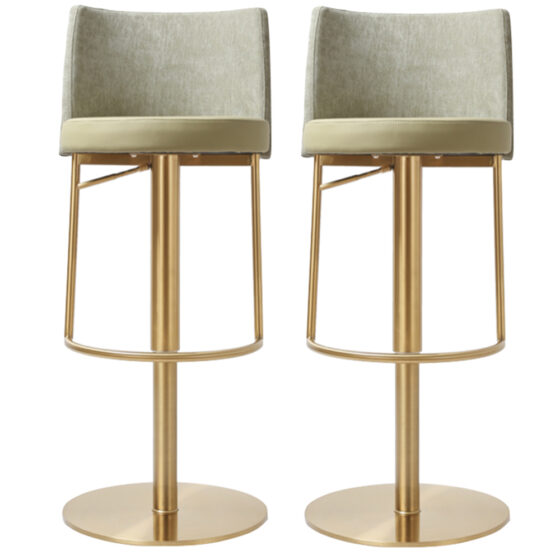 Viola Pistachio Leather Fabric Bar Stools In Pair
