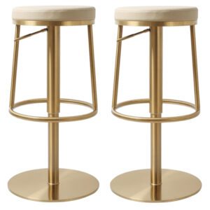 Visalia Barley PU Leather Bar Stools With Gold Base In Pair