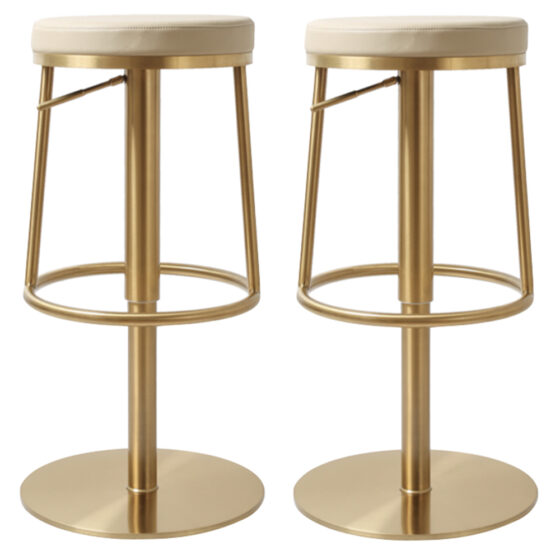 Visalia Barley PU Leather Bar Stools With Gold Base In Pair