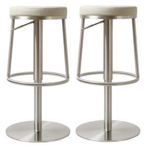 Visalia Light Grey PU Leather Bar Stools With Steel Base In Pair