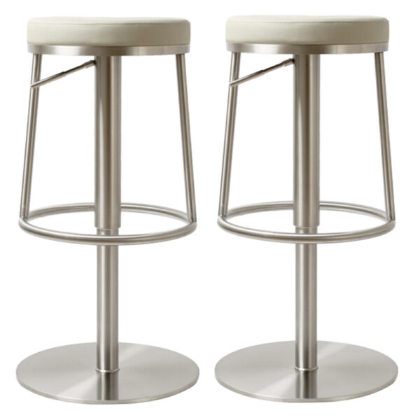Visalia Light Grey PU Leather Bar Stools With Steel Base In Pair
