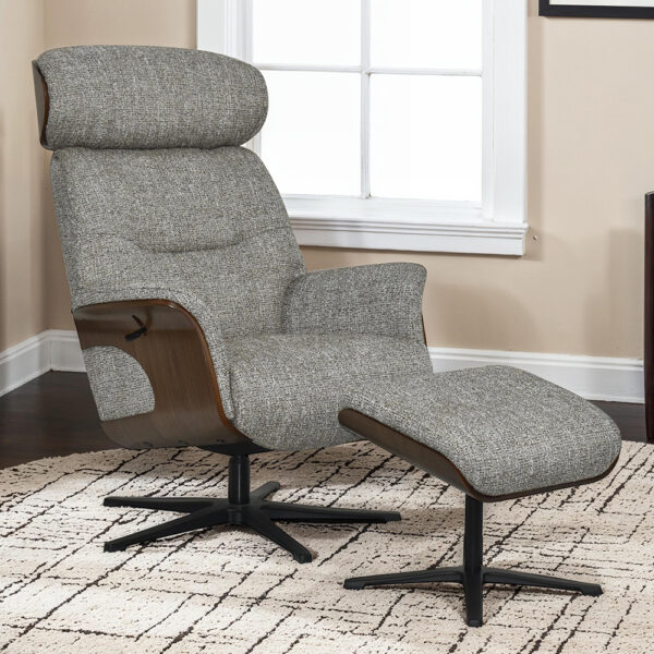 Watseka Fabric Recliner Chair With Stool In Cocoa
