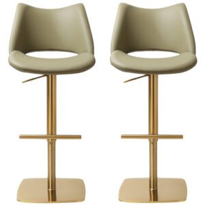 Cardwell Olive PU Leather Bar Stools With Gold Base In Pair