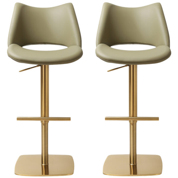 Cardwell Olive PU Leather Bar Stools With Gold Base In Pair
